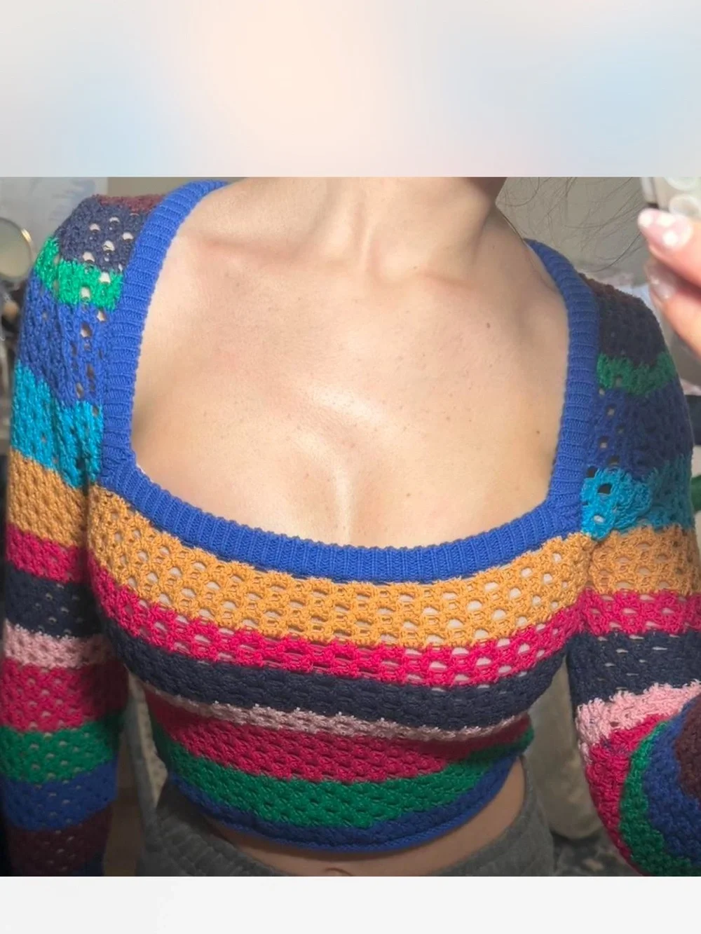 Multicolor Crochet Square Neck Top or swimsuit Cover-Up